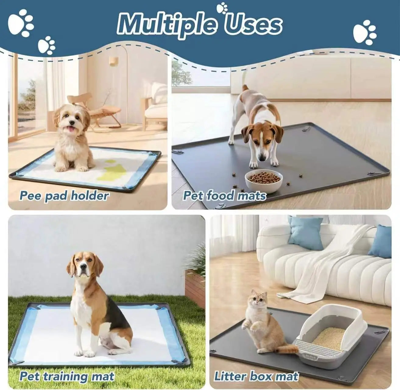 Dog Pee Pad Holder Tray - Accommodates Up to 36” x 23” Pee Pads for Dogs - Durable Grip, Elevated Edges, Easy-Clean Silicone Surface for Indoor Floor Protection