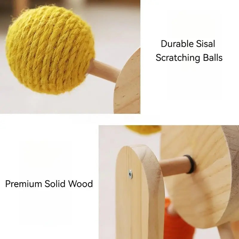 Interactive Cat Ferris Wheel Toy | Wooden Sisal Scratcher with Rolling Ball Track | Indoor Cat Boredom Buster & Furniture Protector
