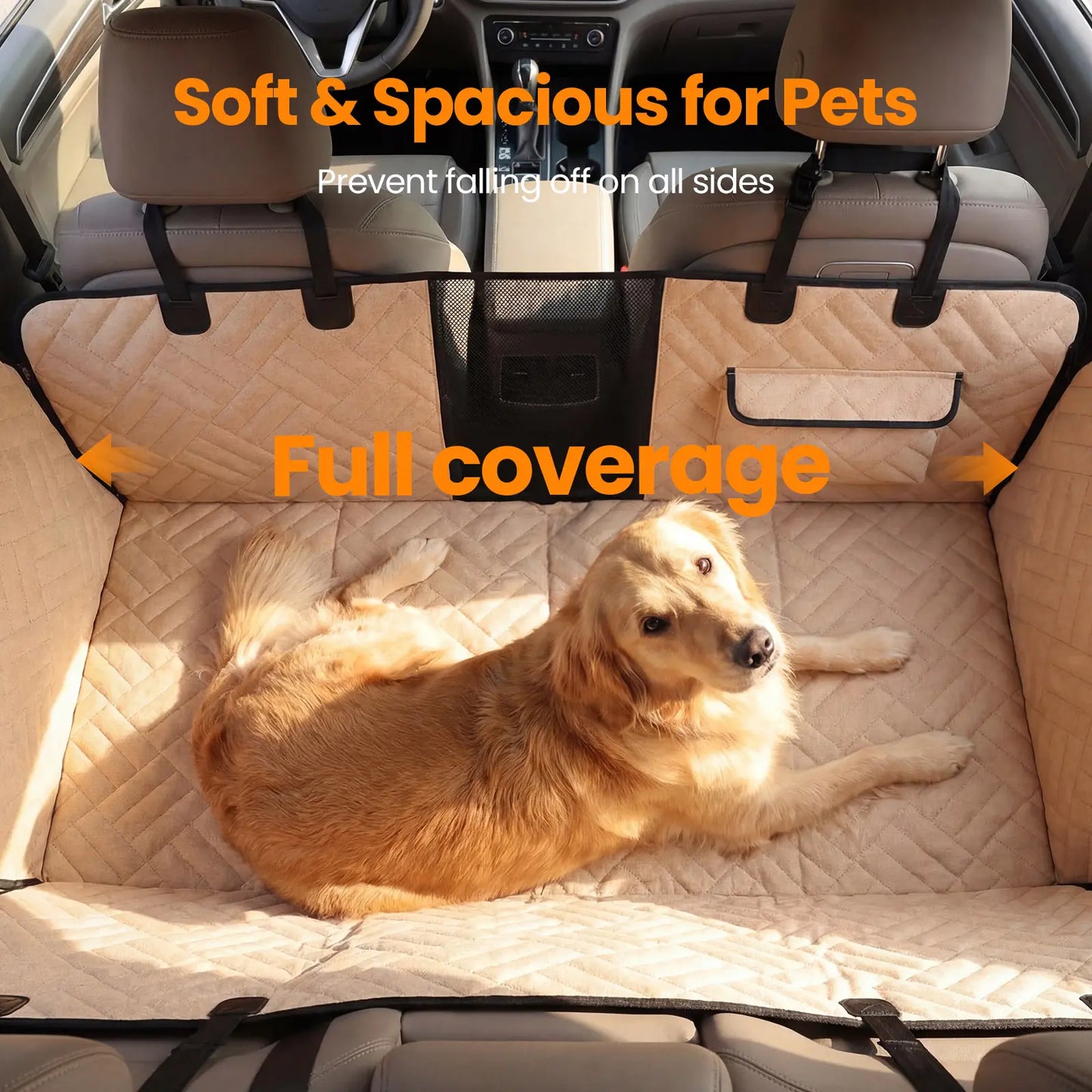 【Tiktokshopstockup】 VALUXE Dog Car Seat Cover for Large Dogs, Full-Cover Waterproof Back Seat Protector, Foldable, Beige/Black Summervibes Petlovers