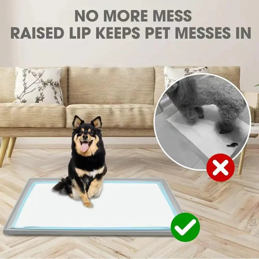 Dog Pee Pad Holder Tray - Accommodates Up to 36” x 23” Pee Pads for Dogs - Durable Grip, Elevated Edges, Easy-Clean Silicone Surface for Indoor Floor Protection