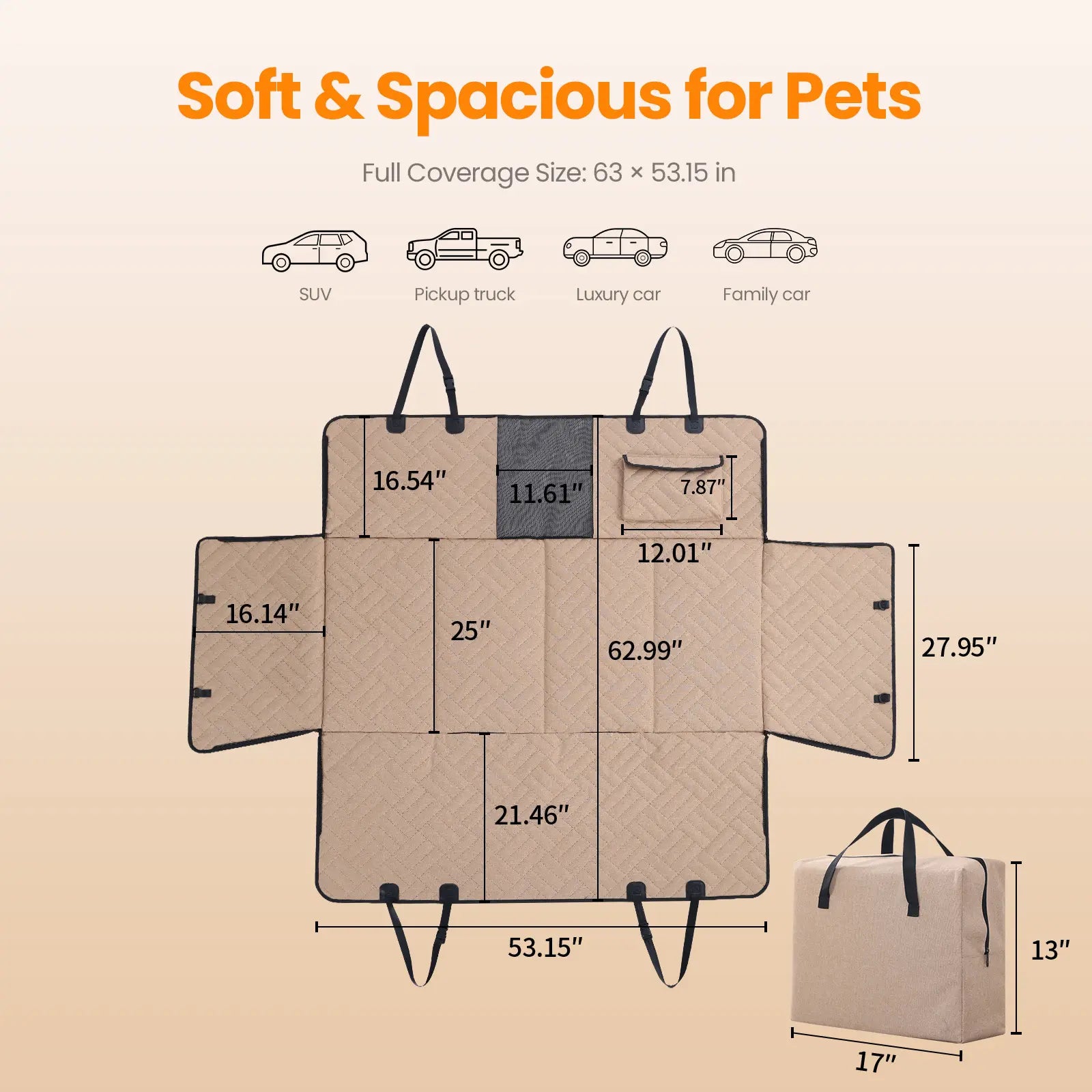 【Tiktokshopstockup】 VALUXE Dog Car Seat Cover for Large Dogs, Full-Cover Waterproof Back Seat Protector, Foldable, Beige/Black Summervibes Petlovers