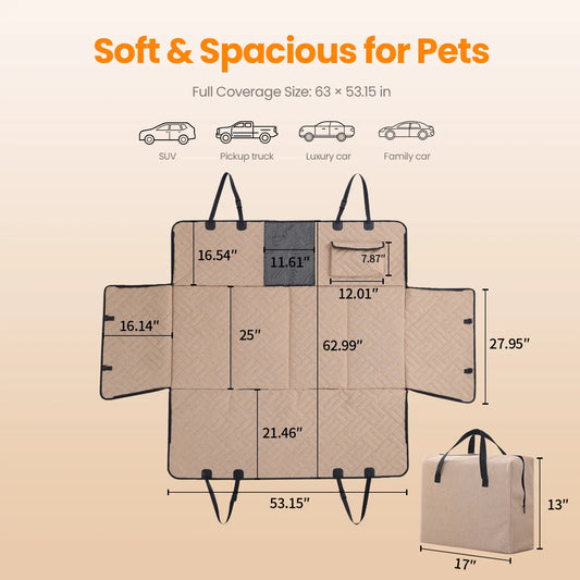 【Tiktokshopstockup】 VALUXE Dog Car Seat Cover for Large Dogs, Full-Cover Waterproof Back Seat Protector, Foldable, Beige/Black Summervibes Petlovers