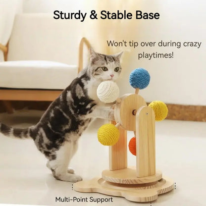 Interactive Cat Ferris Wheel Toy | Wooden Sisal Scratcher with Rolling Ball Track | Indoor Cat Boredom Buster & Furniture Protector