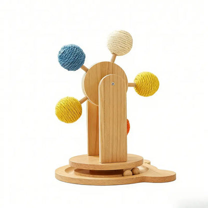 Interactive Cat Ferris Wheel Toy | Wooden Sisal Scratcher with Rolling Ball Track | Indoor Cat Boredom Buster & Furniture Protector
