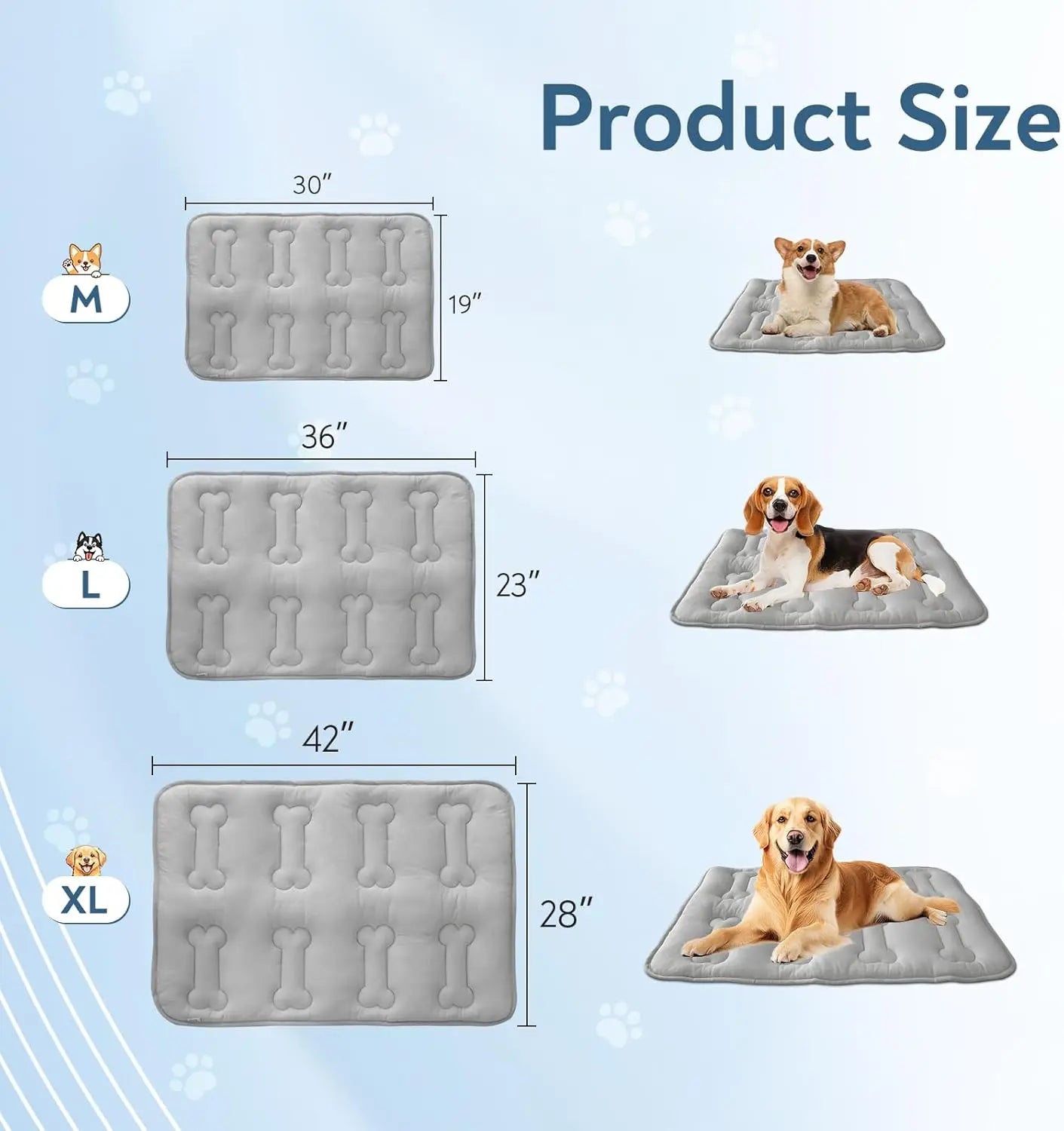 #Summervibes 2Pcs Dog Cooling Mat for Large Dogs or Cats, Thickened Durable Non-Toxic Non-Slip Quiled Long-Lasting Cool Summer Pet Pad with Cute Bone Stitching, Portable Lightweight Washable Indoor Outdoor Cold Kennel Crate Bed, Grey