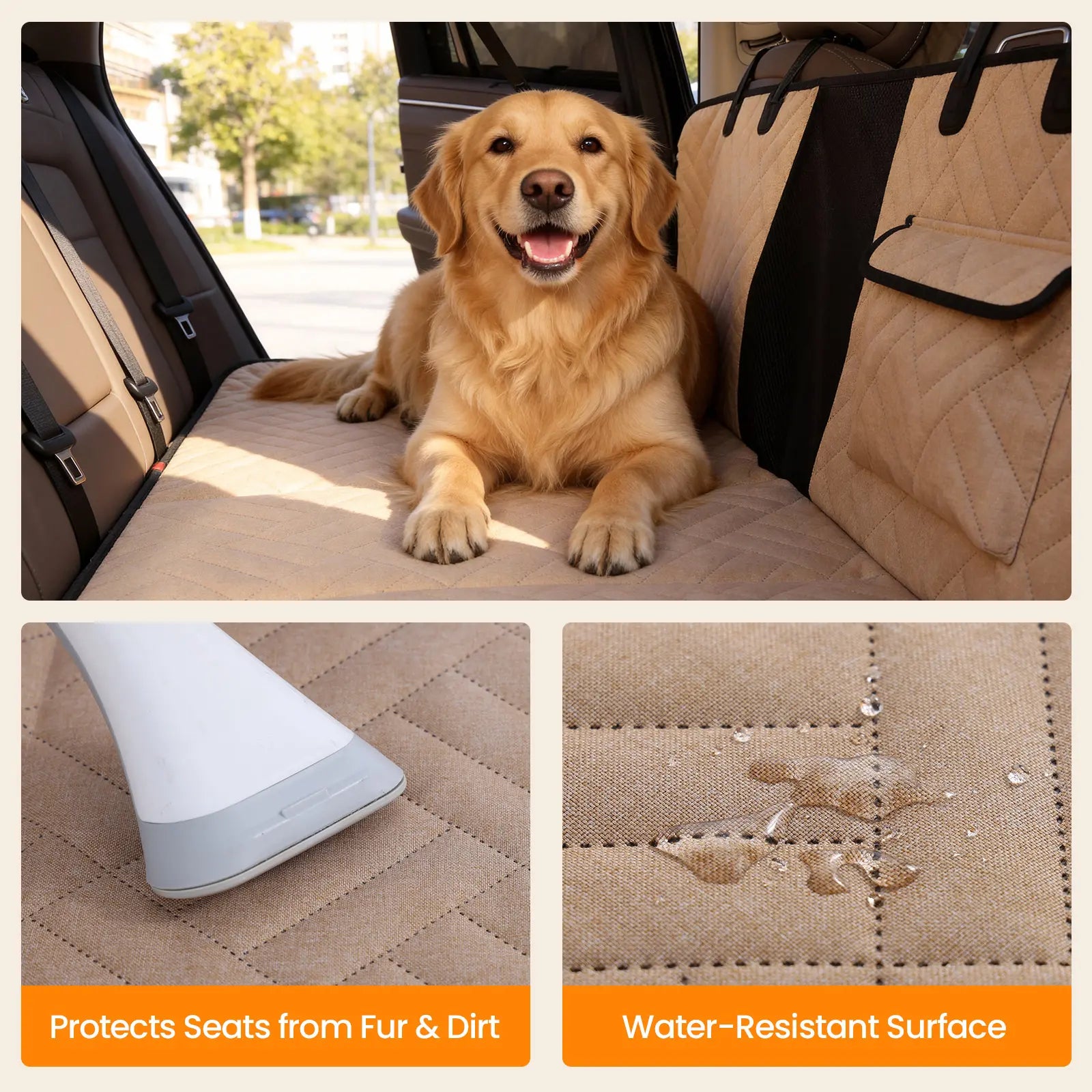 【Tiktokshopstockup】 VALUXE Dog Car Seat Cover for Large Dogs, Full-Cover Waterproof Back Seat Protector, Foldable, Beige/Black Summervibes Petlovers