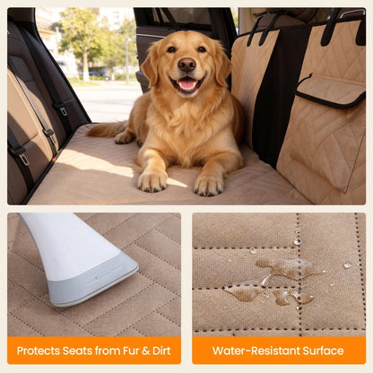 【Tiktokshopstockup】 VALUXE Dog Car Seat Cover for Large Dogs, Full-Cover Waterproof Back Seat Protector, Foldable, Beige/Black Summervibes Petlovers