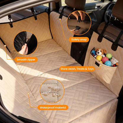 【Tiktokshopstockup】 VALUXE Dog Car Seat Cover for Large Dogs, Full-Cover Waterproof Back Seat Protector, Foldable, Beige/Black Summervibes Petlovers