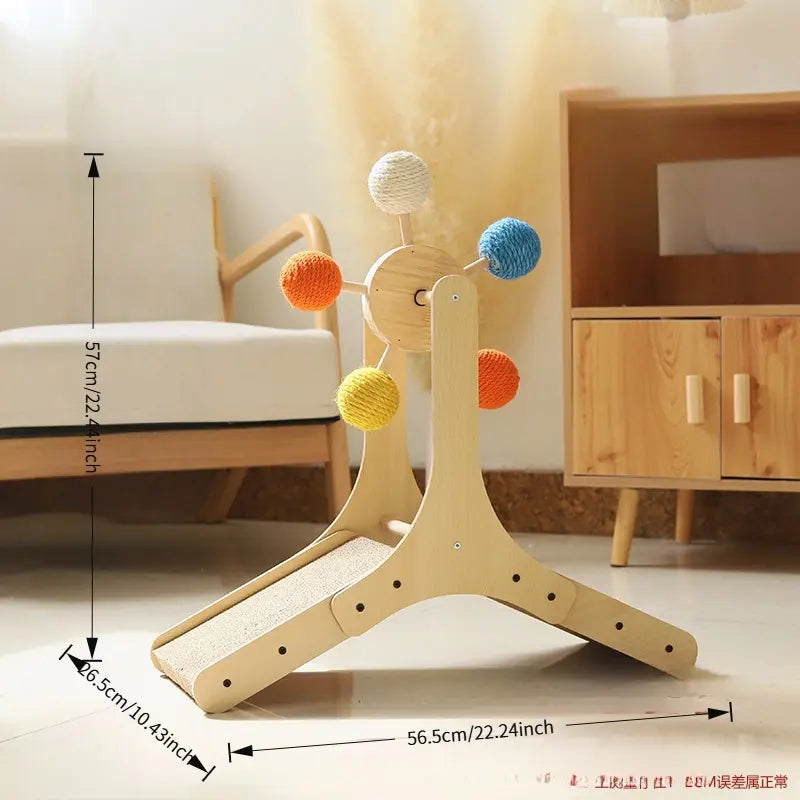 Interactive Cat Ferris Wheel Toy | Wooden Sisal Scratcher with Rolling Ball Track | Indoor Cat Boredom Buster & Furniture Protector