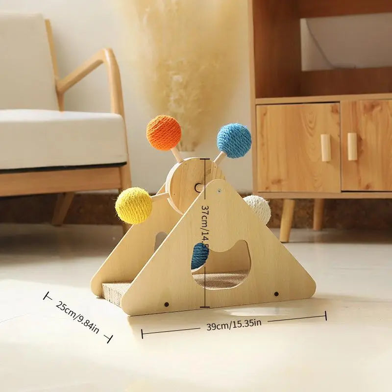 Interactive Cat Ferris Wheel Toy | Wooden Sisal Scratcher with Rolling Ball Track | Indoor Cat Boredom Buster & Furniture Protector