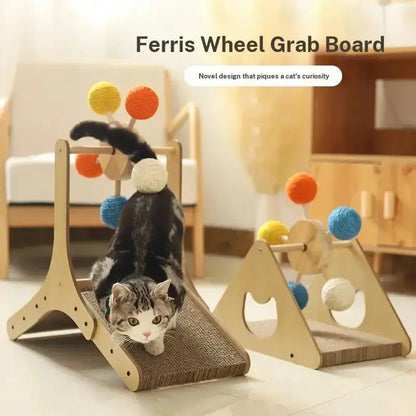 Interactive Cat Ferris Wheel Toy | Wooden Sisal Scratcher with Rolling Ball Track | Indoor Cat Boredom Buster & Furniture Protector