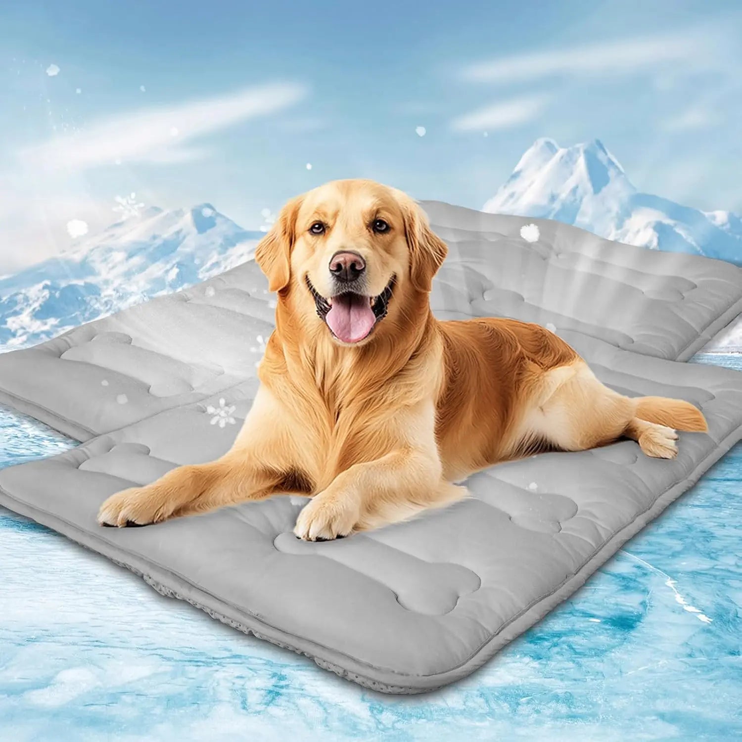 #Summervibes 2Pcs Dog Cooling Mat for Large Dogs or Cats, Thickened Durable Non-Toxic Non-Slip Quiled Long-Lasting Cool Summer Pet Pad with Cute Bone Stitching, Portable Lightweight Washable Indoor Outdoor Cold Kennel Crate Bed, Grey