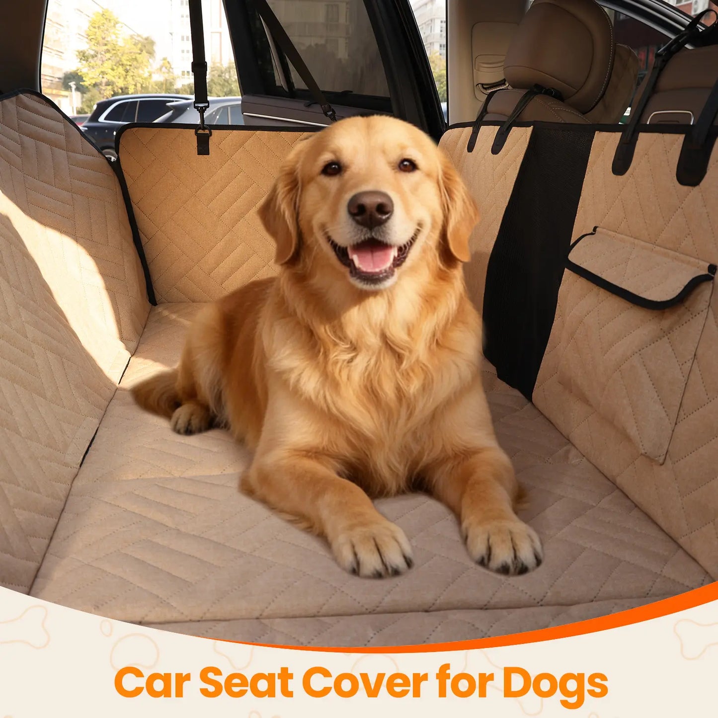 【Tiktokshopstockup】 VALUXE Dog Car Seat Cover for Large Dogs, Full-Cover Waterproof Back Seat Protector, Foldable, Beige/Black Summervibes Petlovers