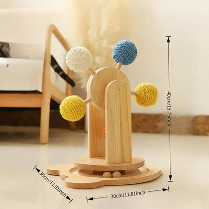 Interactive Cat Ferris Wheel Toy | Wooden Sisal Scratcher with Rolling Ball Track | Indoor Cat Boredom Buster & Furniture Protector