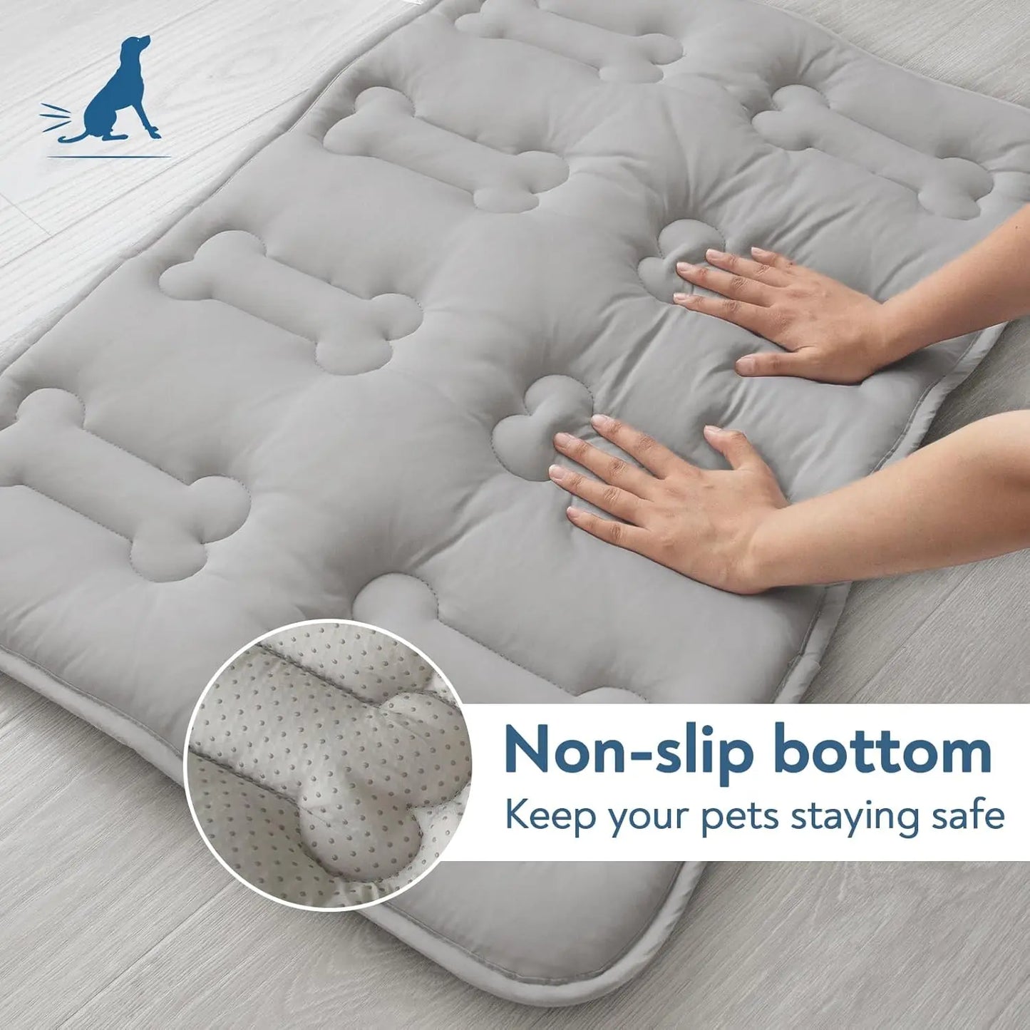 #Summervibes 2Pcs Dog Cooling Mat for Large Dogs or Cats, Thickened Durable Non-Toxic Non-Slip Quiled Long-Lasting Cool Summer Pet Pad with Cute Bone Stitching, Portable Lightweight Washable Indoor Outdoor Cold Kennel Crate Bed, Grey