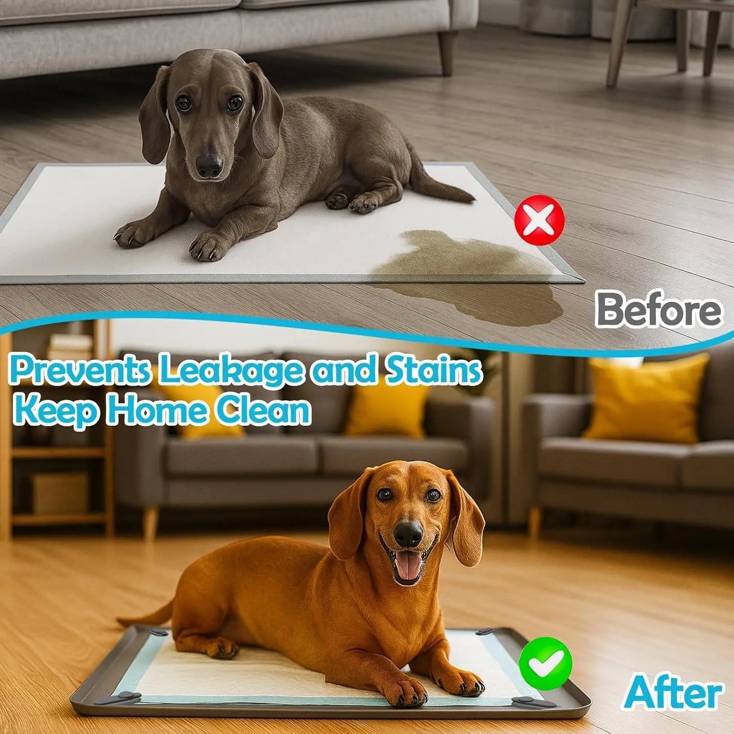 Dog Pee Pad Holder Tray - Accommodates Up to 36” x 23” Pee Pads for Dogs - Durable Grip, Elevated Edges, Easy-Clean Silicone Surface for Indoor Floor Protection