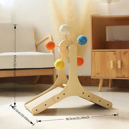 Interactive Cat Ferris Wheel Toy | Wooden Sisal Scratcher with Rolling Ball Track | Indoor Cat Boredom Buster & Furniture Protector